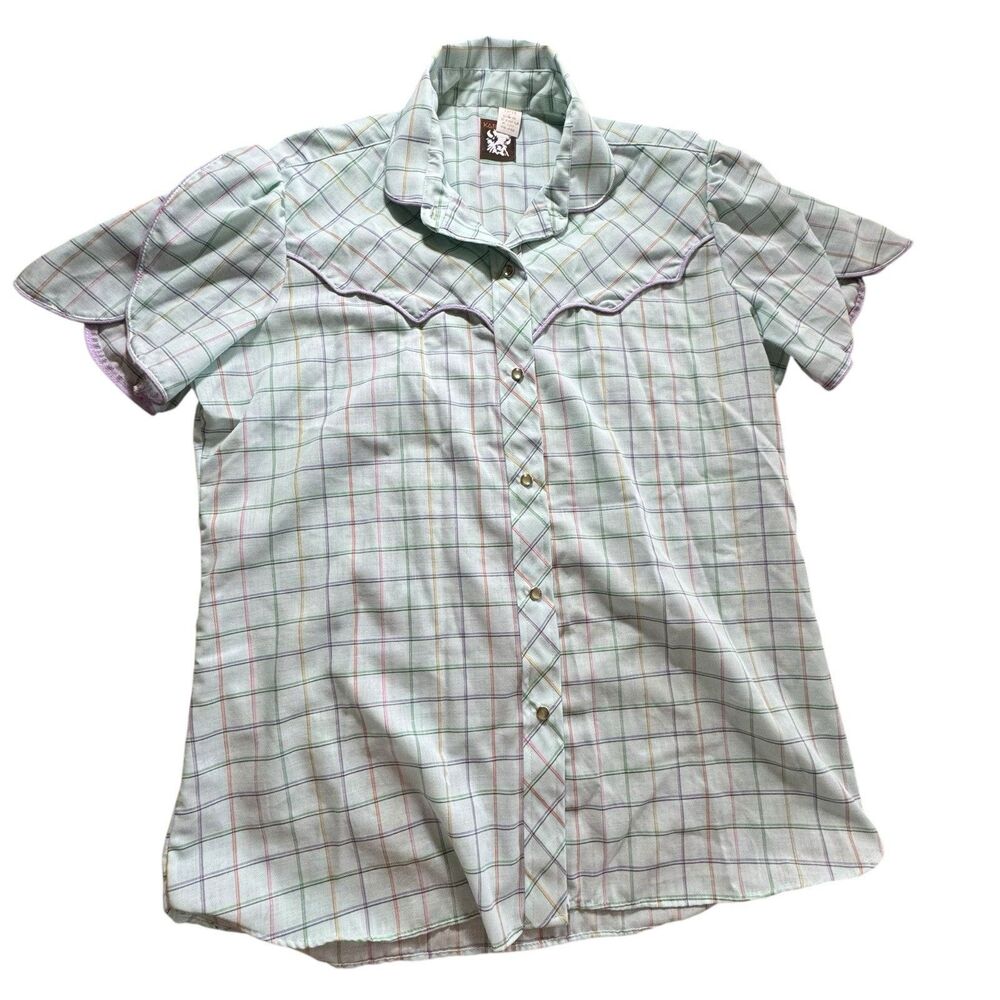 Vintage Karman Pearl Snap Shirt Men 36 Striped Western Short Sleeve Cowboy‎